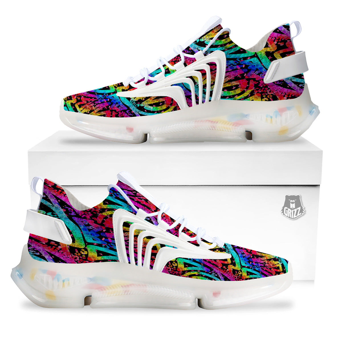 Abstract Graffiti Colorful Paint Print Pattern White Gym Shoes-grizzshop