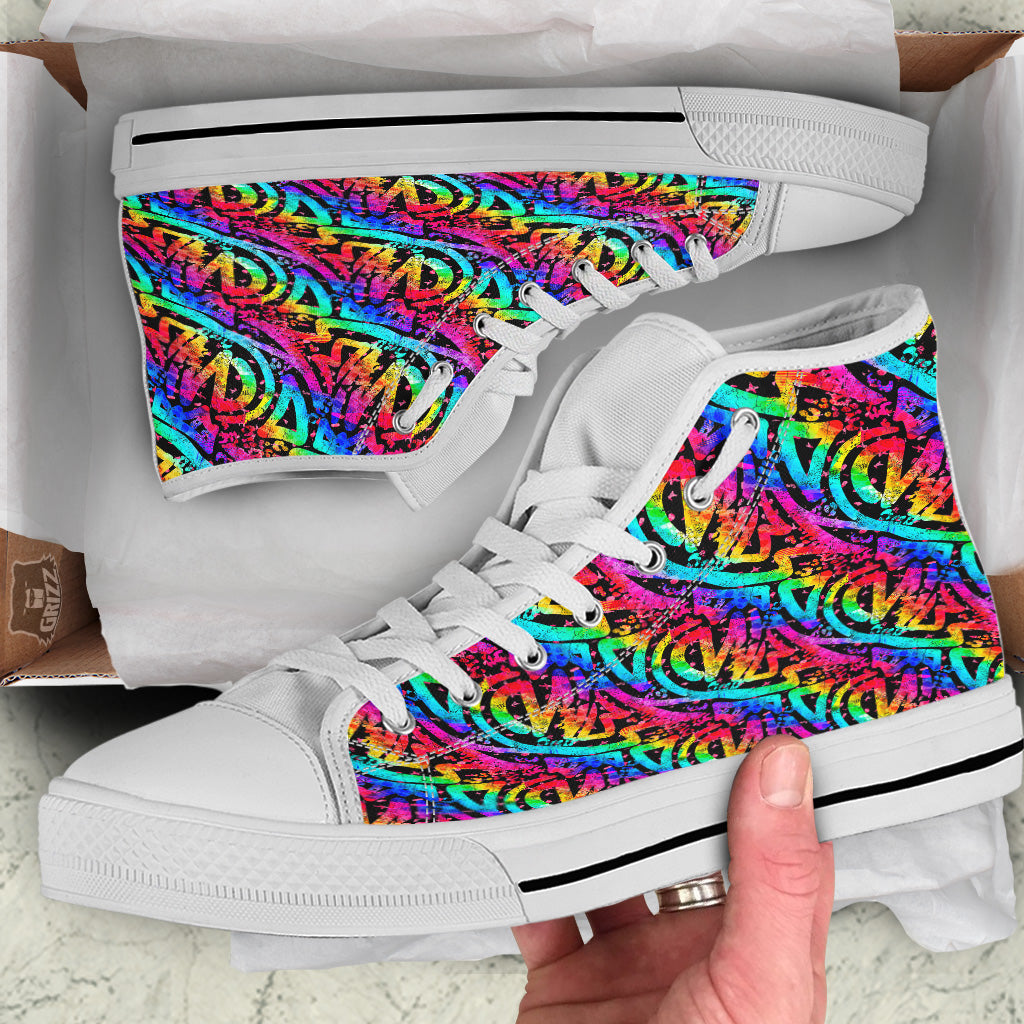 Abstract Graffiti Colorful Paint Print Pattern White High Top Shoes-grizzshop