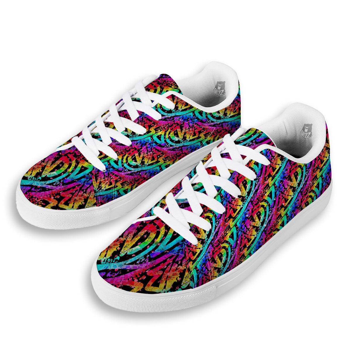 Abstract Graffiti Colorful Paint Print Pattern White Low Top Sneakers-grizzshop