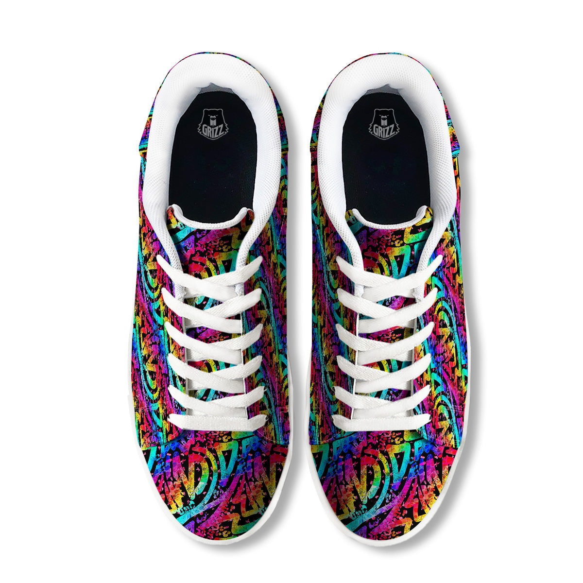 Abstract Graffiti Colorful Paint Print Pattern White Low Top Sneakers-grizzshop