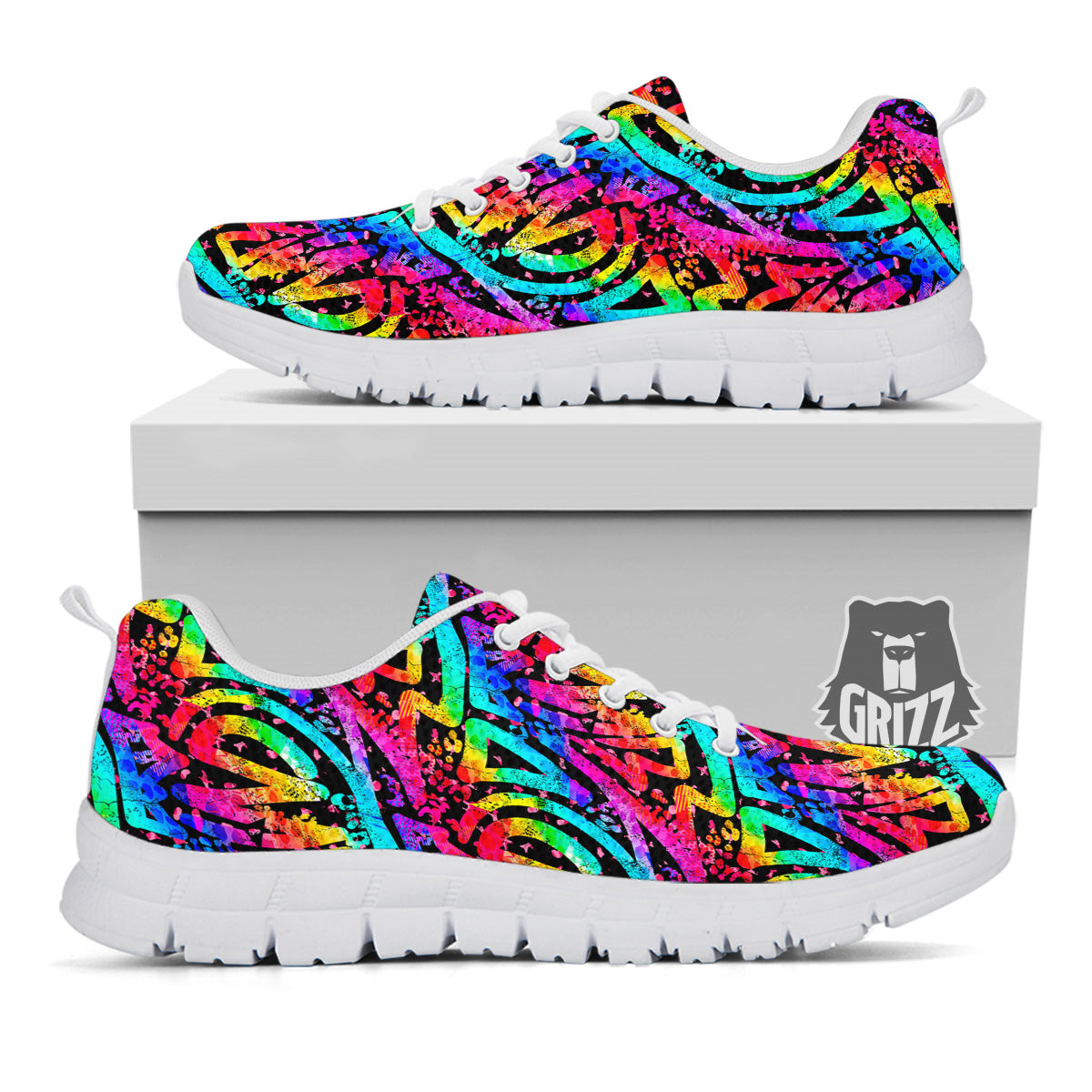 Abstract Graffiti Colorful Paint Print Pattern White Sneaker-grizzshop