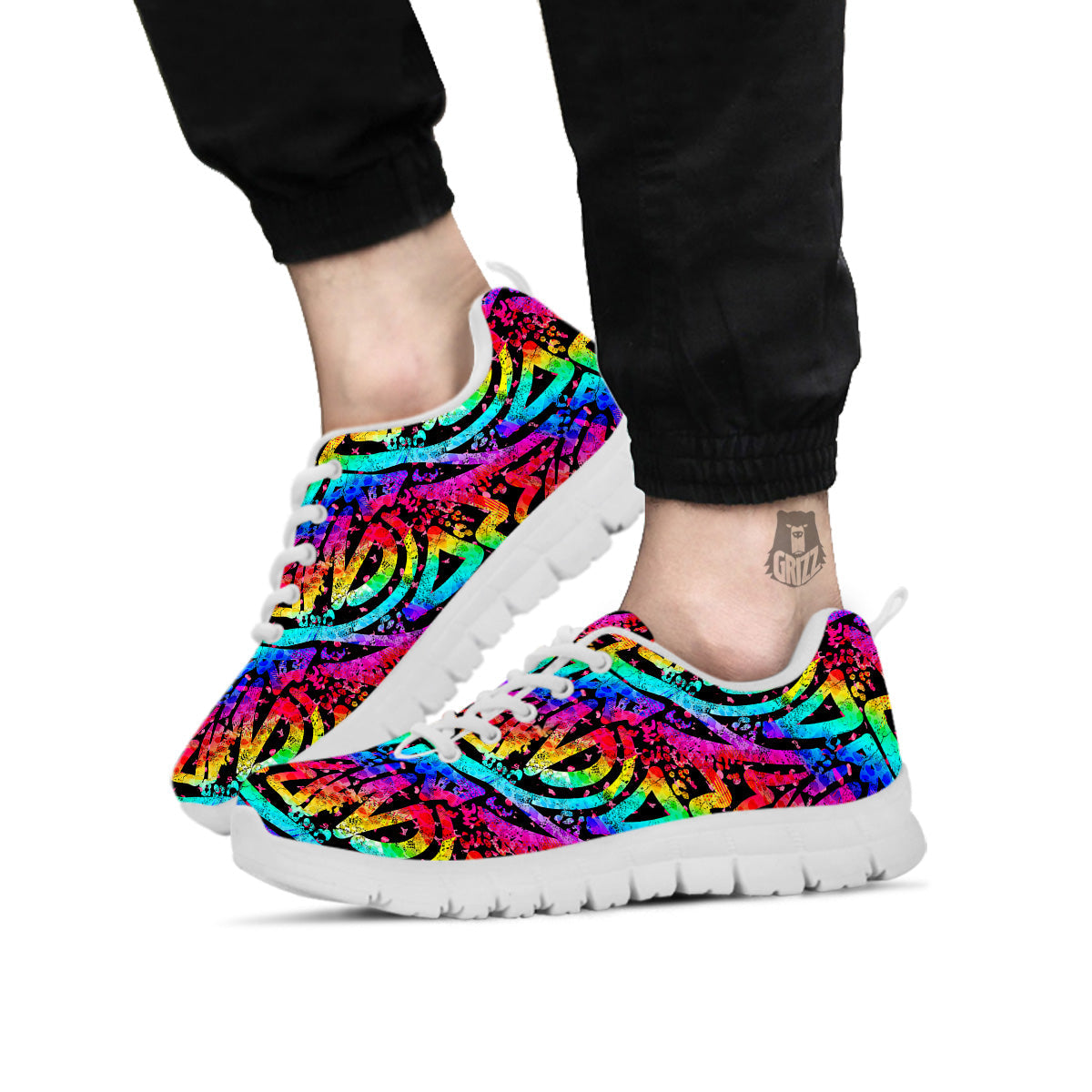 Abstract Graffiti Colorful Paint Print Pattern White Sneaker-grizzshop