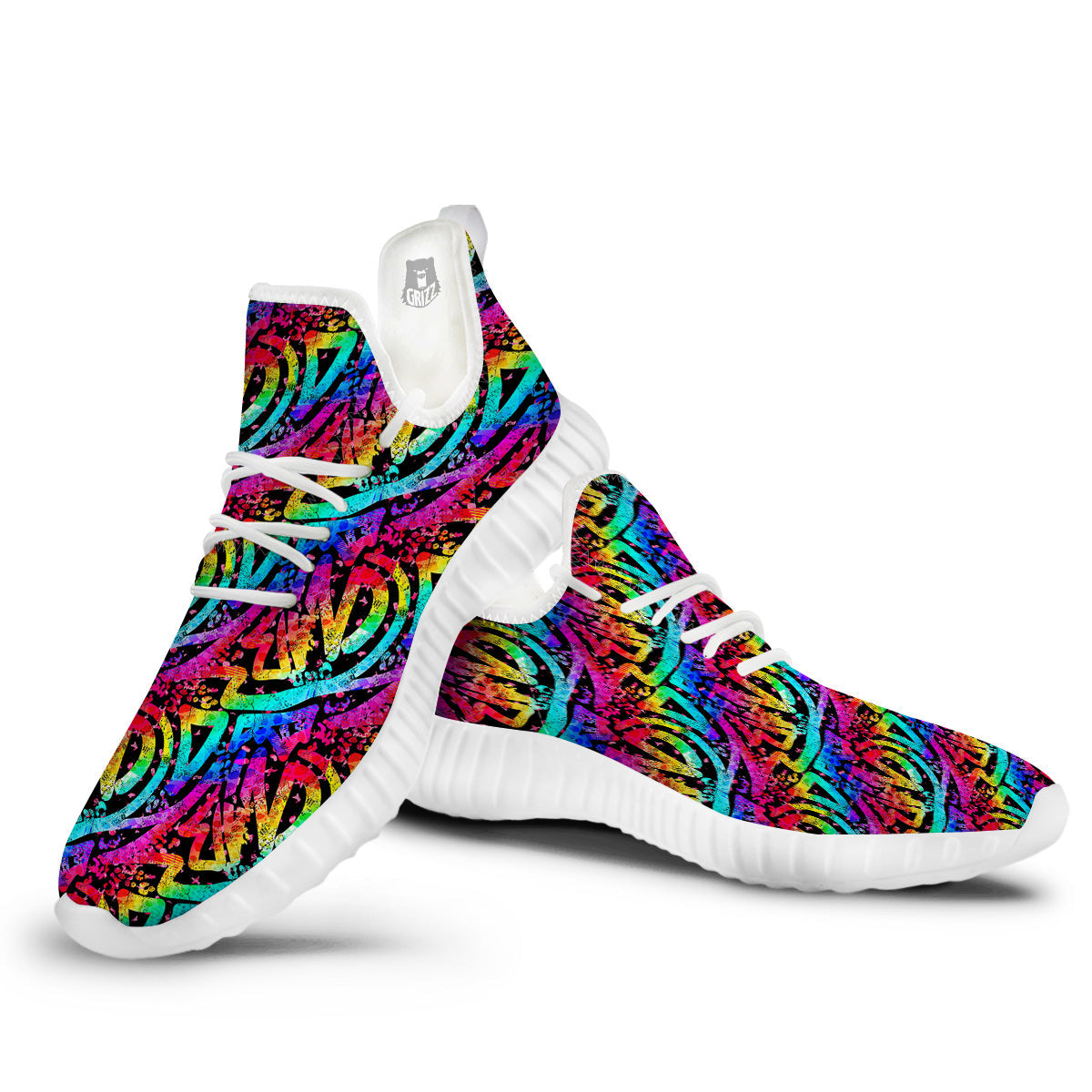Abstract Graffiti Colorful Paint Print Pattern White Walking Shoes-grizzshop