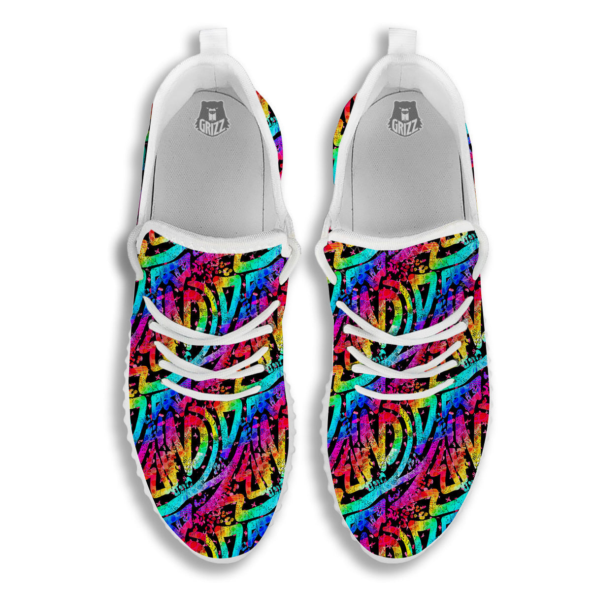 Abstract Graffiti Colorful Paint Print Pattern White Walking Shoes-grizzshop