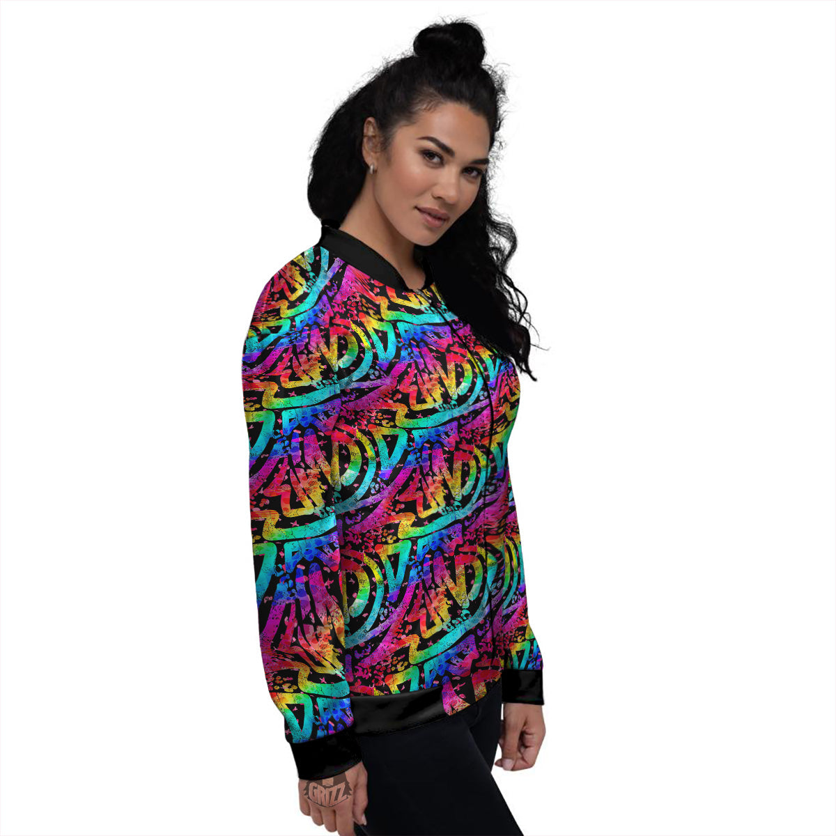 Abstract Graffiti Colorful Paint Print Pattern Women's Bomber Jacket-grizzshop