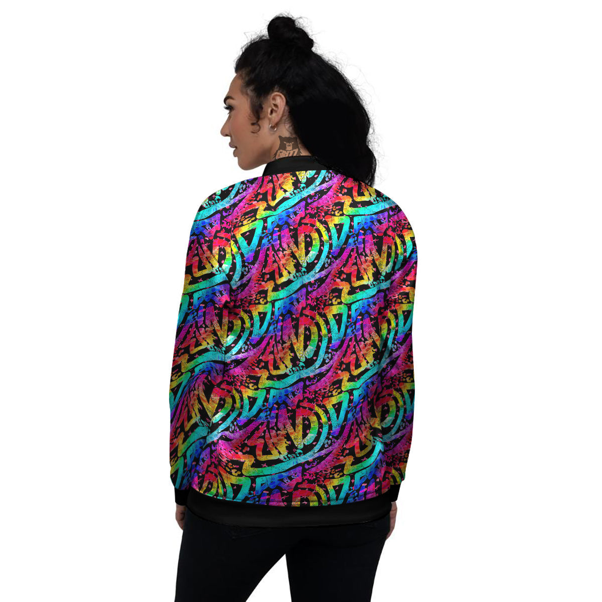 Abstract Graffiti Colorful Paint Print Pattern Women's Bomber Jacket-grizzshop