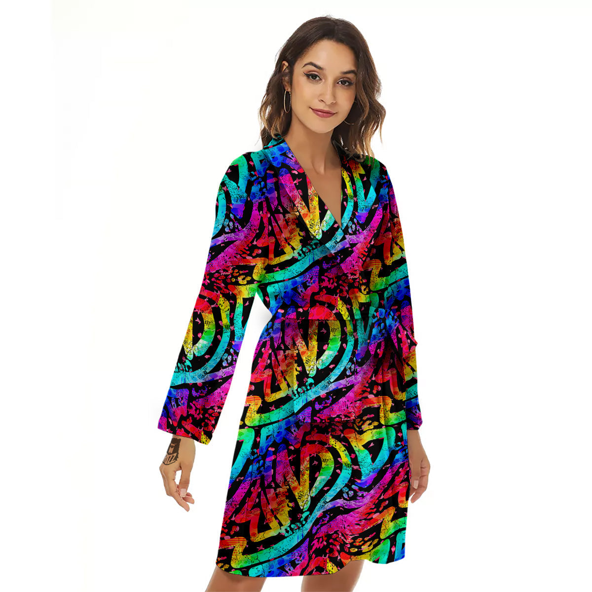 Abstract Graffiti Colorful Paint Print Pattern Women's Robe-grizzshop