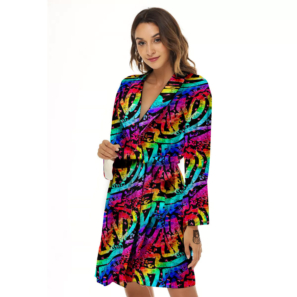 Abstract Graffiti Colorful Paint Print Pattern Women's Robe-grizzshop