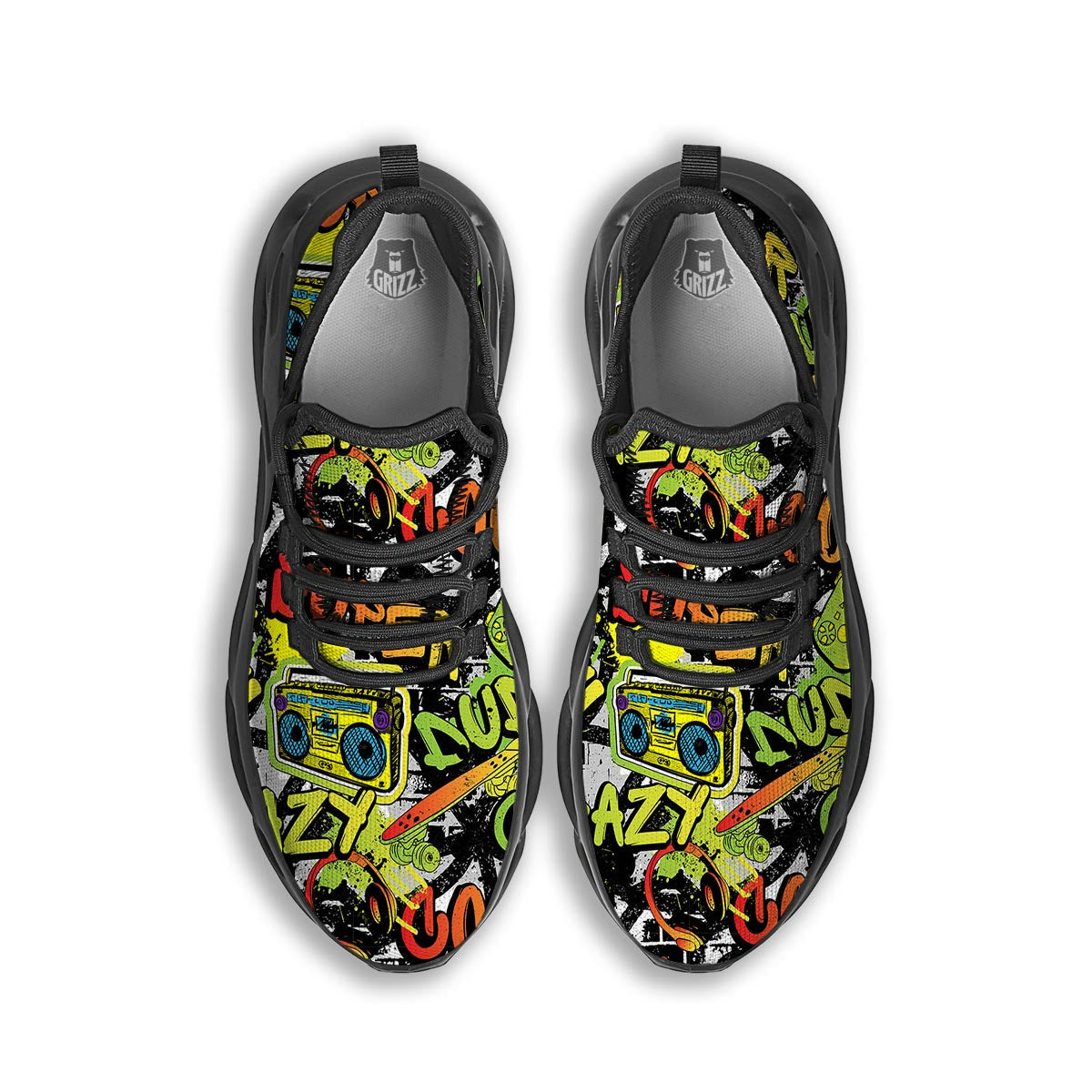 Abstract Graffiti Drips Print Black Running Shoes-grizzshop