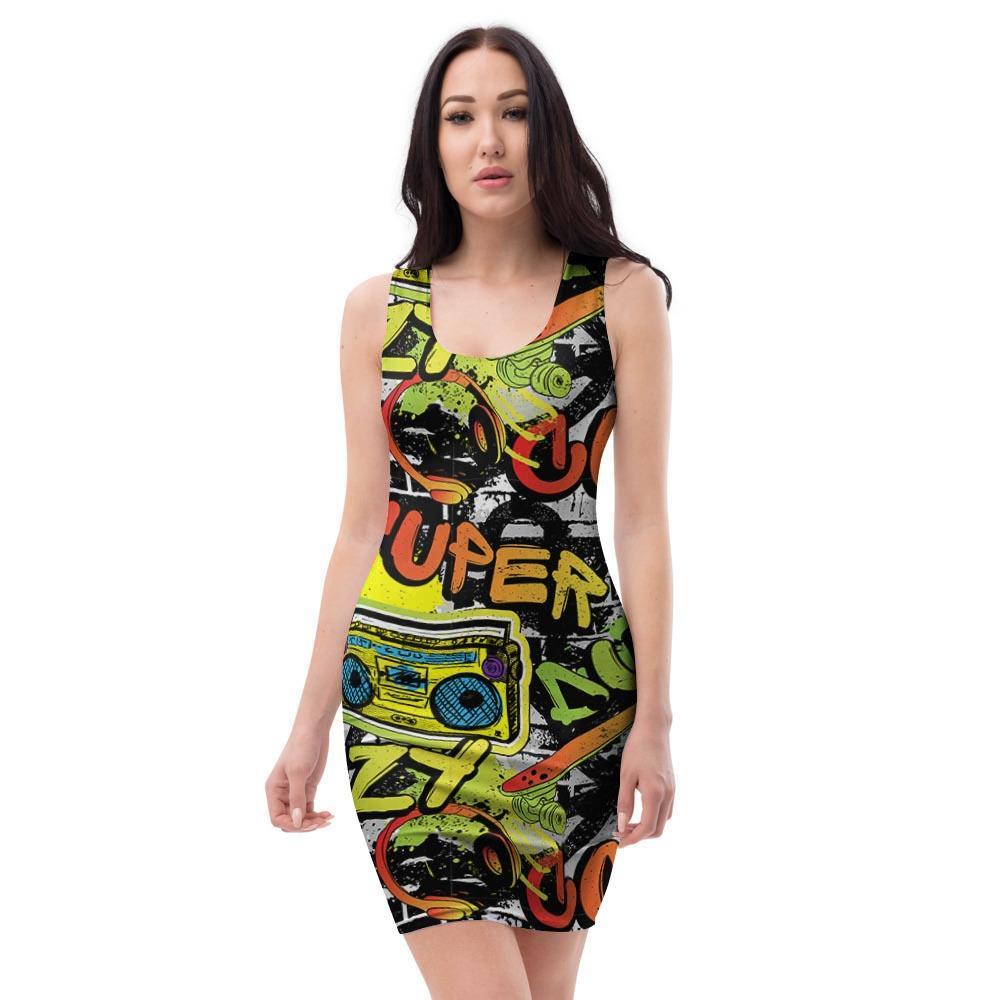 Abstract Graffiti Drips Print Bodycon Dress-grizzshop