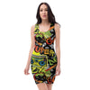 Abstract Graffiti Drips Print Bodycon Dress-grizzshop