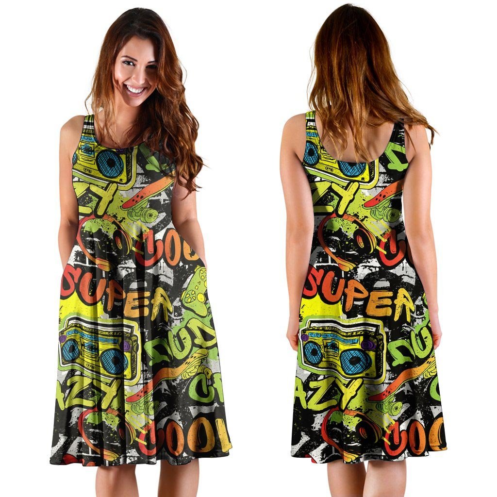 Abstract Graffiti Drips Print Dress-grizzshop