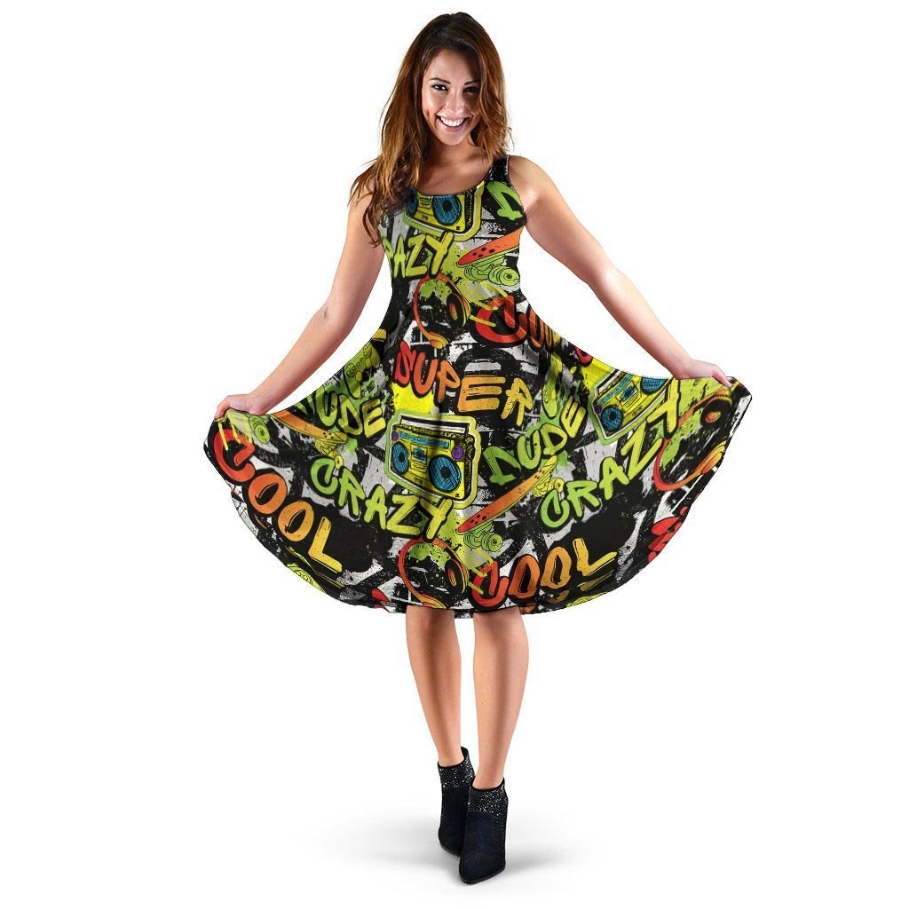 Abstract Graffiti Drips Print Dress-grizzshop