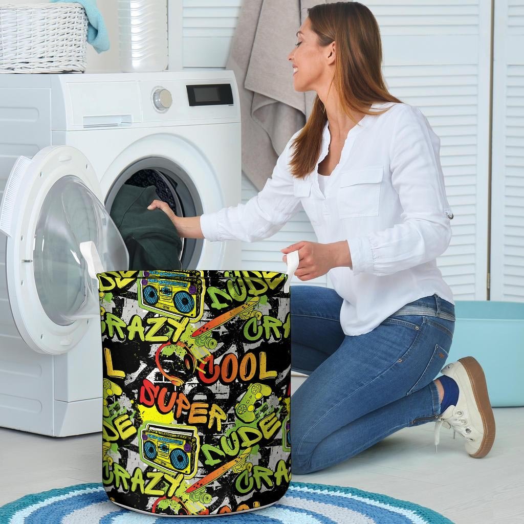 Abstract Graffiti Drips Print Laundry Basket-grizzshop