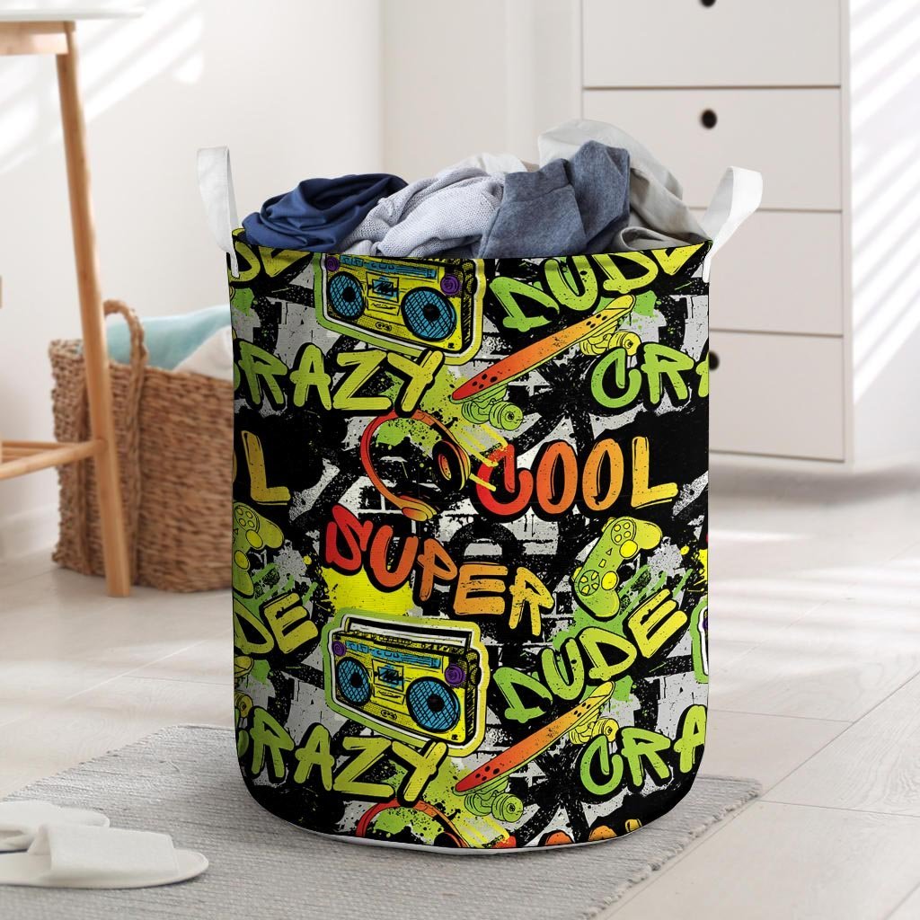 Abstract Graffiti Drips Print Laundry Basket-grizzshop