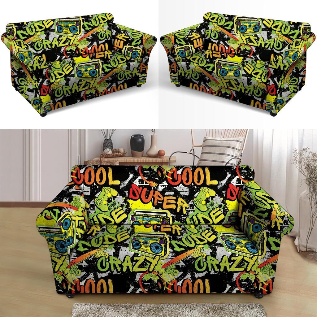 Abstract Graffiti Drips Print Loveseat Cover-grizzshop