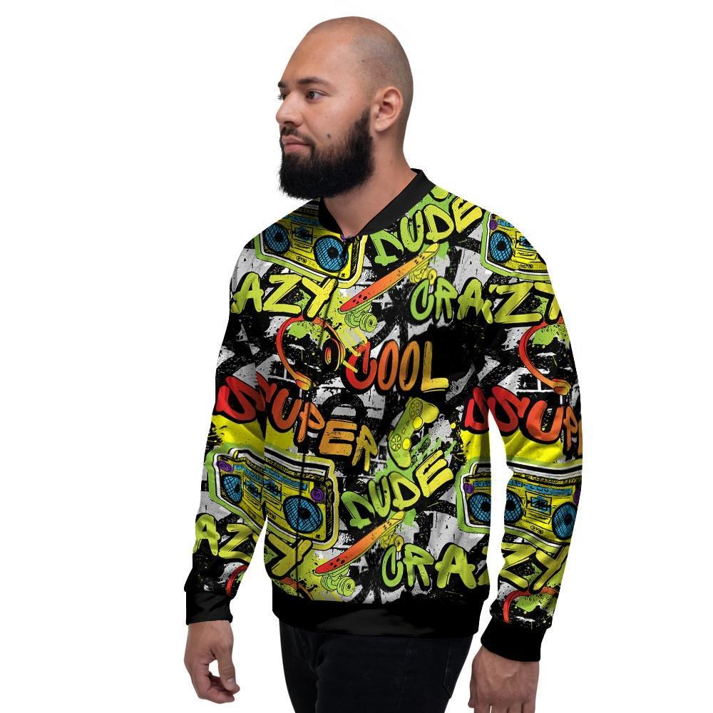 Abstract Graffiti Drips Print Men's Bomber Jacket-grizzshop