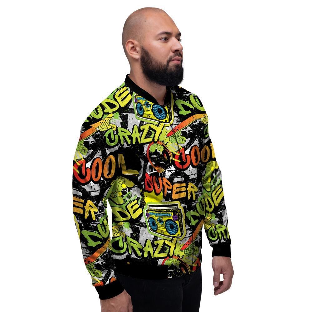 Abstract Graffiti Drips Print Men's Bomber Jacket-grizzshop