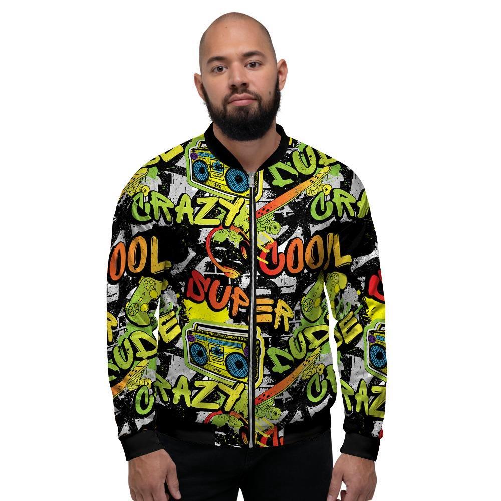 Abstract Graffiti Drips Print Men's Bomber Jacket-grizzshop