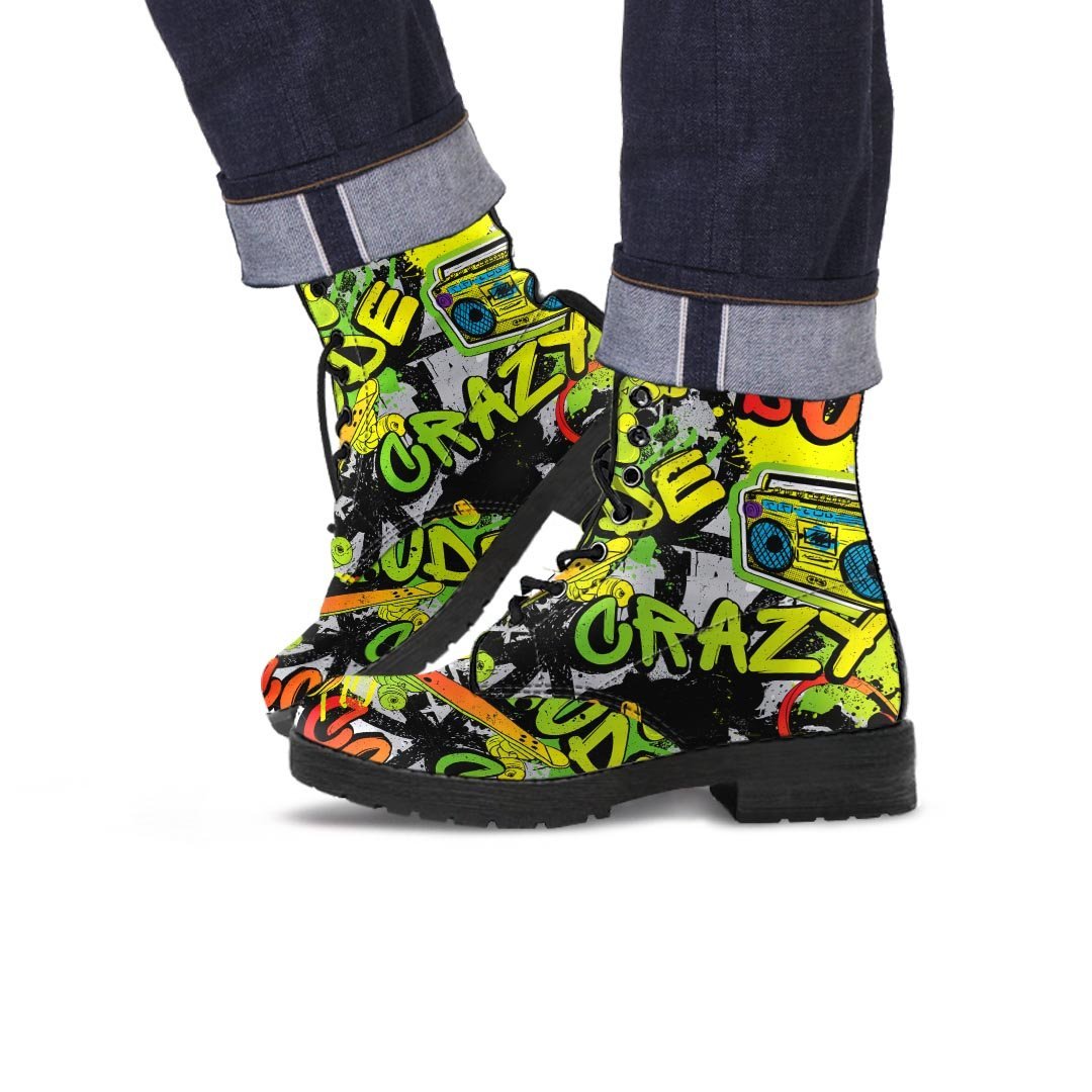 Abstract Graffiti Drips Print Men's Boots-grizzshop