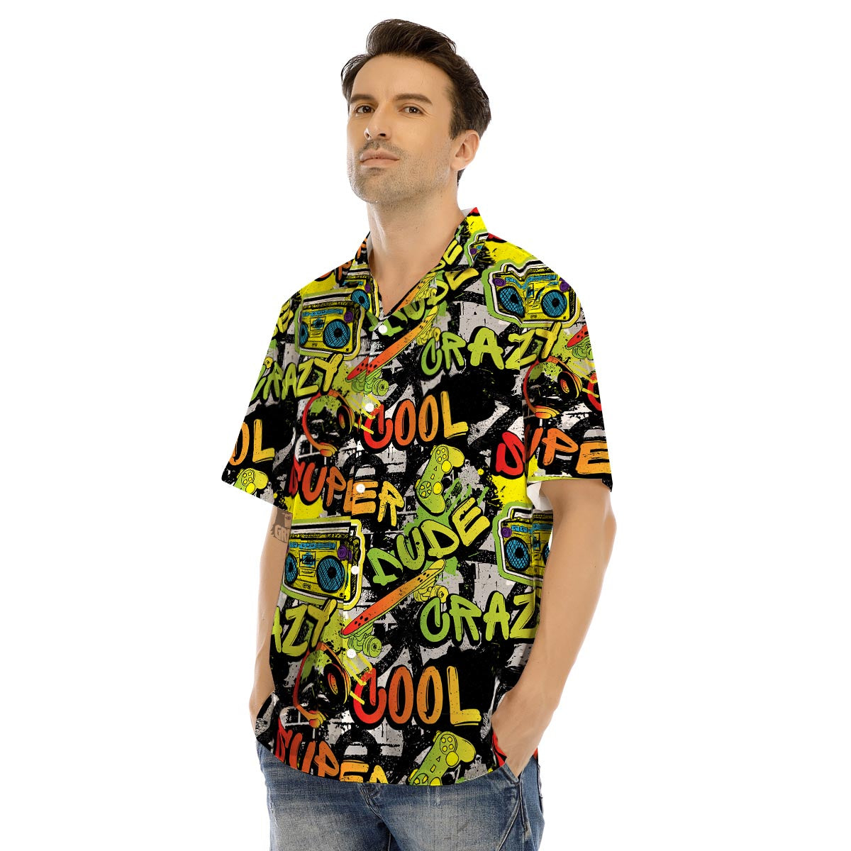 Abstract Graffiti Drips Print Men’s Hawaiian Shirt-grizzshop