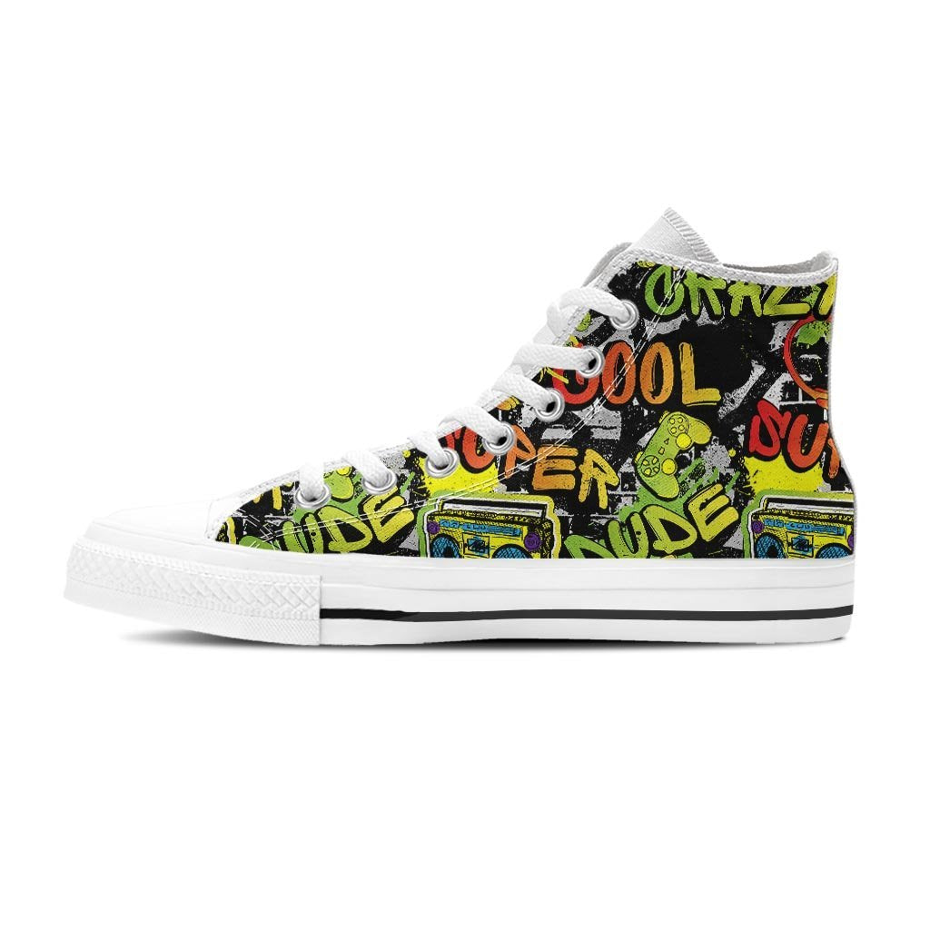 Abstract Graffiti Drips Print Men's High Top Shoes-grizzshop