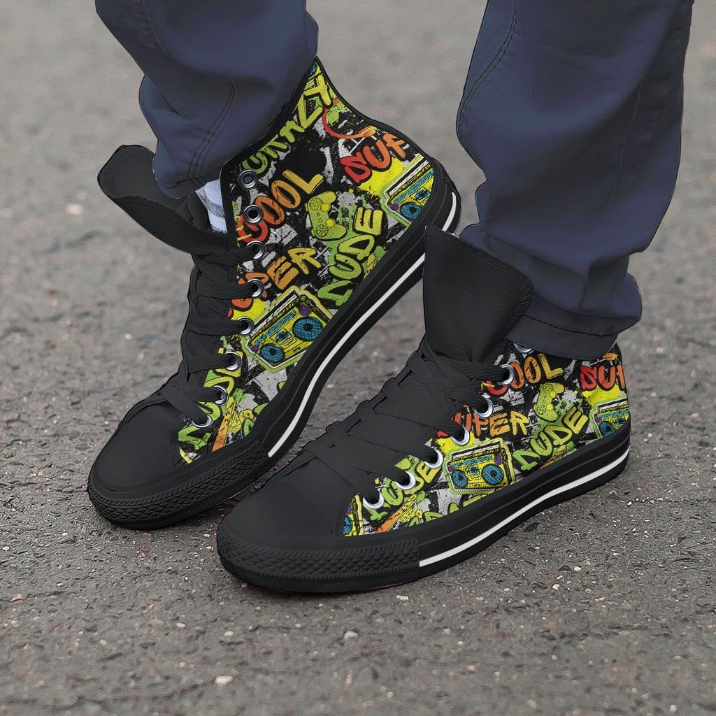 Abstract Graffiti Drips Print Men's High Top Shoes-grizzshop