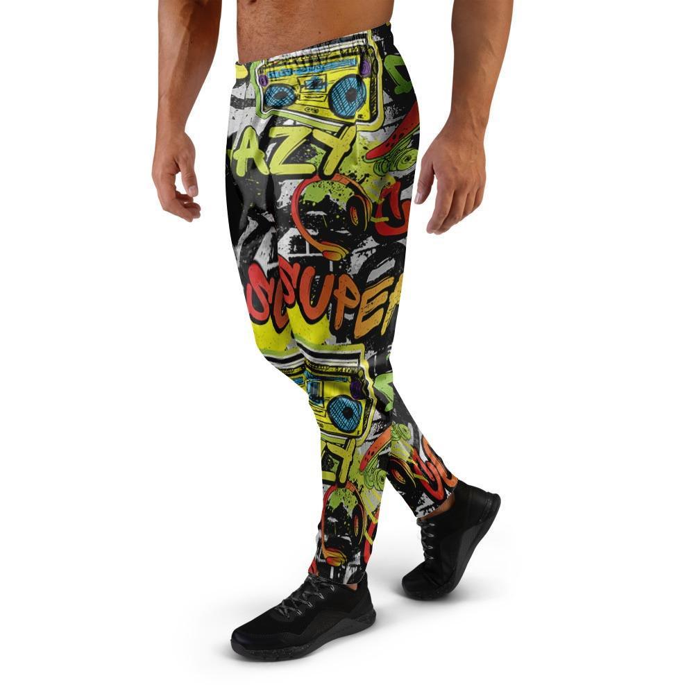 Abstract Graffiti Drips Print Men's Joggers-grizzshop