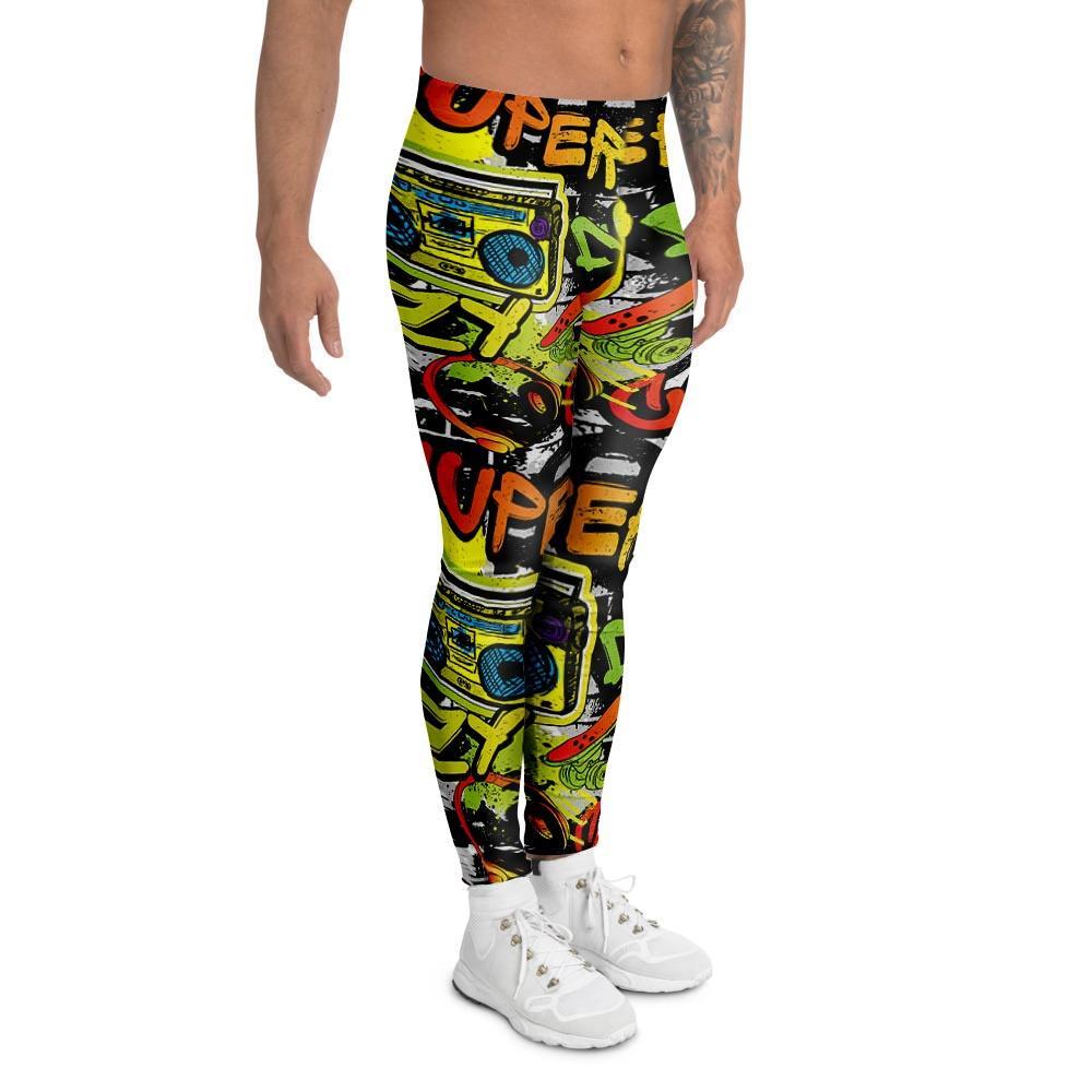 Abstract Graffiti Drips Print Men's Leggings-grizzshop