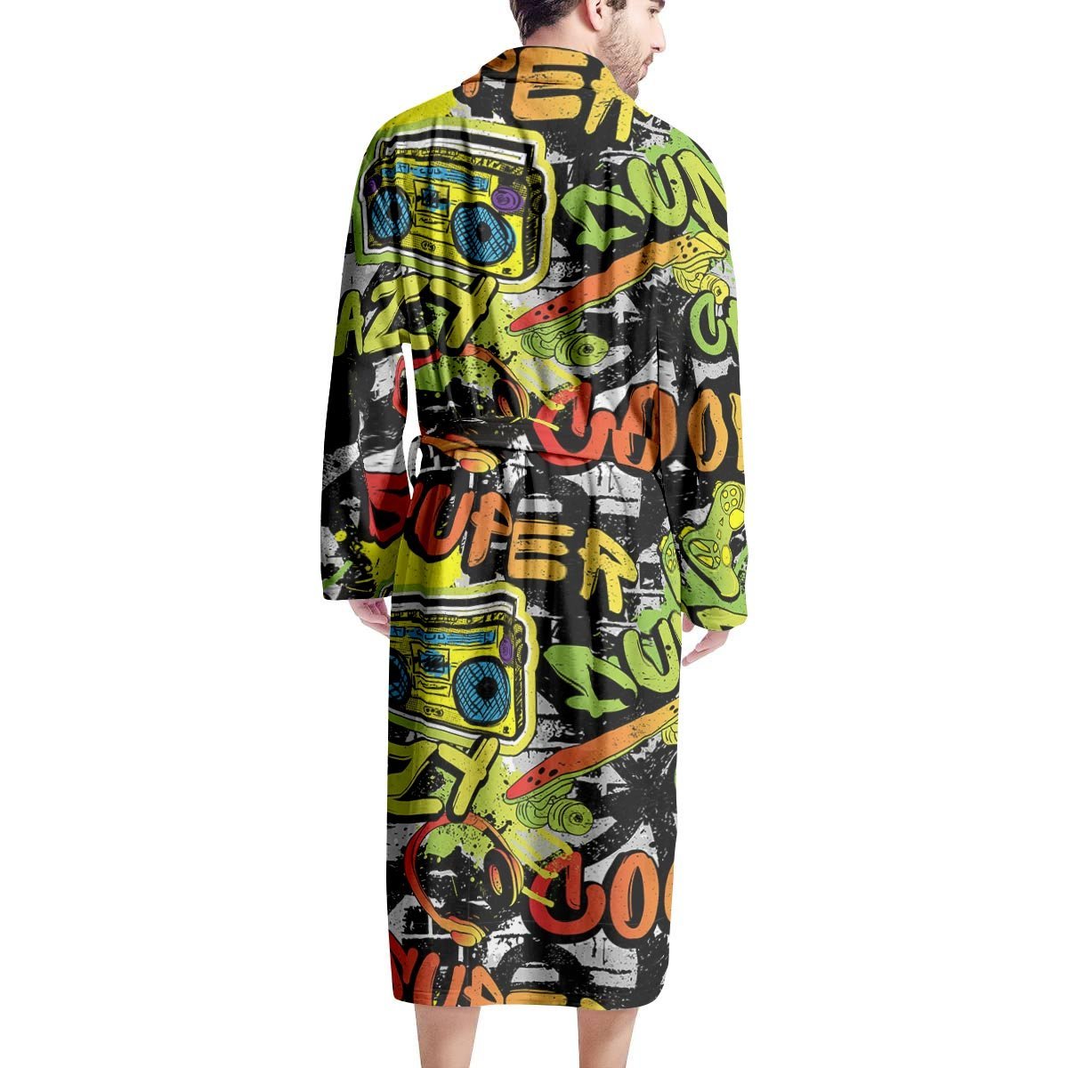 Abstract Graffiti Drips Print Men's Robe-grizzshop