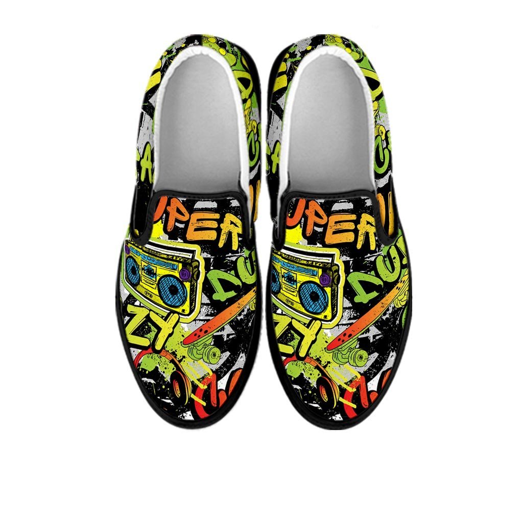 Abstract Graffiti Drips Print Men's Slip On Sneakers-grizzshop