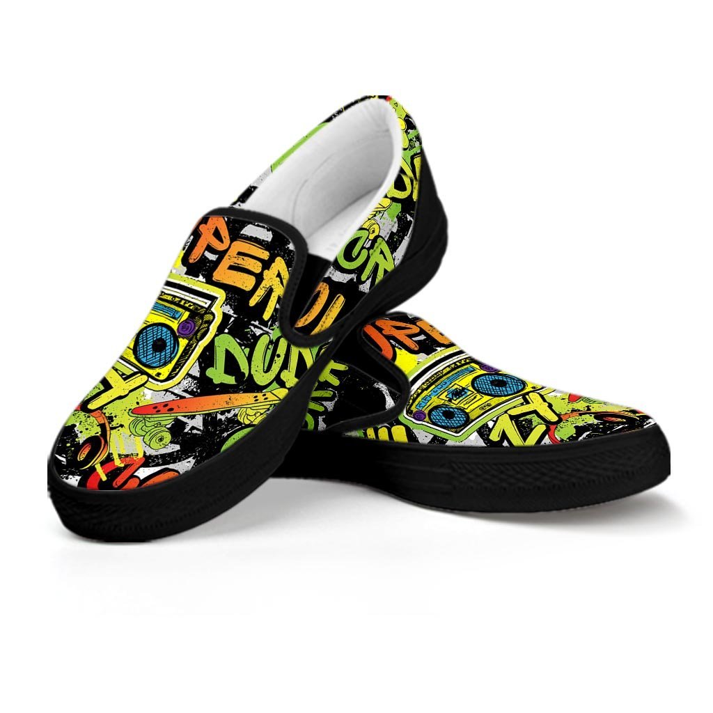 Abstract Graffiti Drips Print Men's Slip On Sneakers-grizzshop