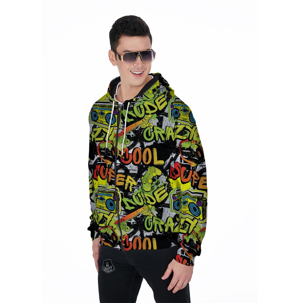 Abstract Graffiti Drips Print Men's Zip Up Hoodie-grizzshop