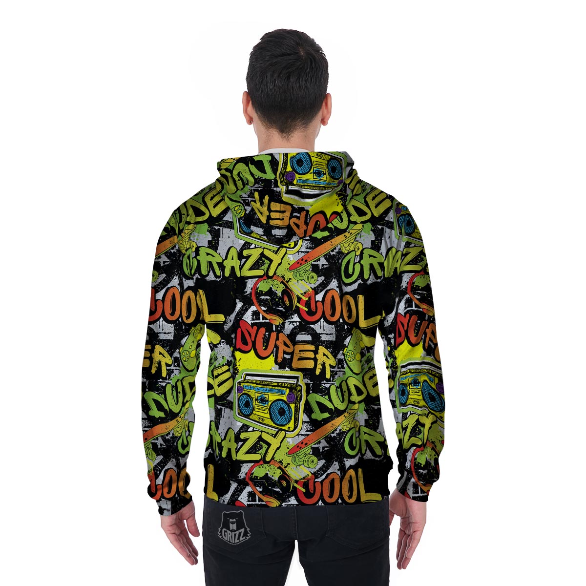 Abstract Graffiti Drips Print Men's Zip Up Hoodie-grizzshop