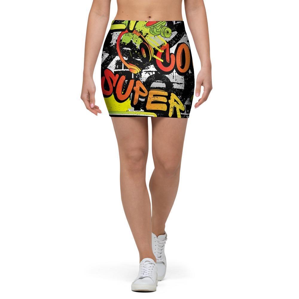 Abstract Graffiti Drips Print Mini Skirt-grizzshop