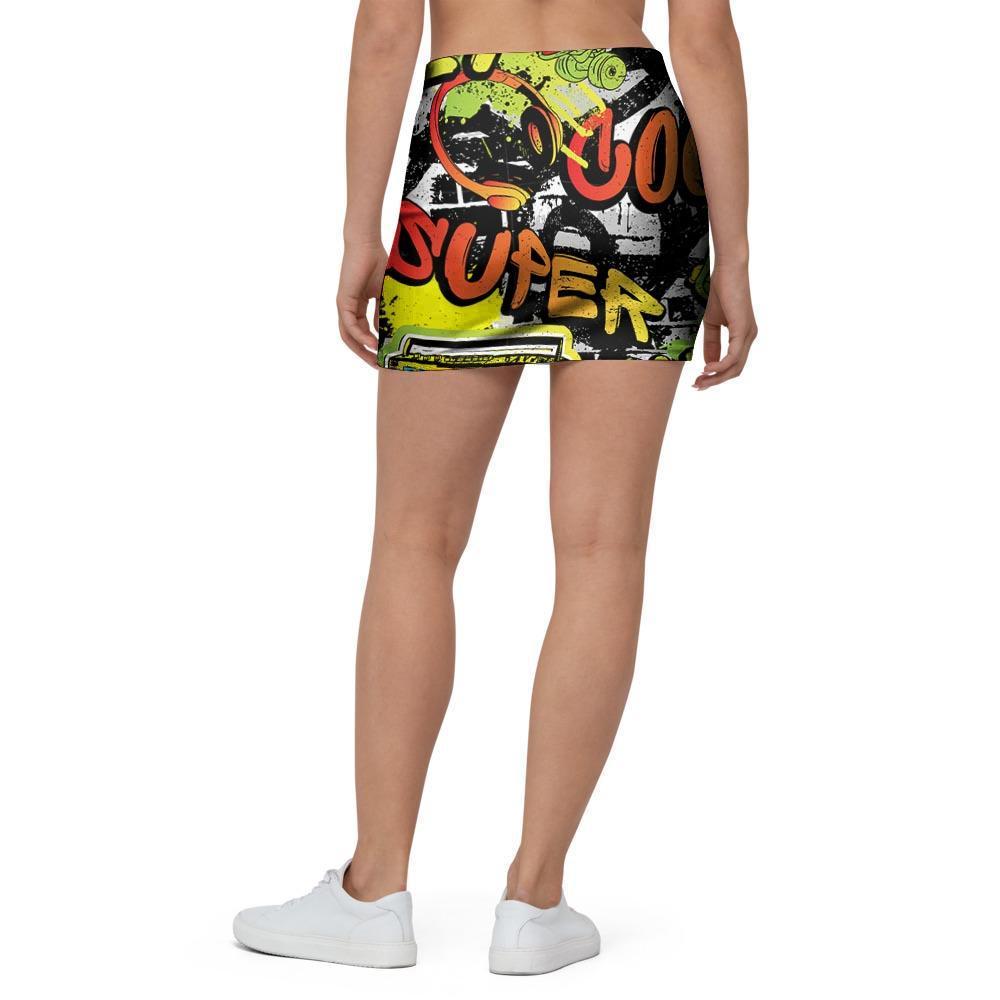 Abstract Graffiti Drips Print Mini Skirt-grizzshop