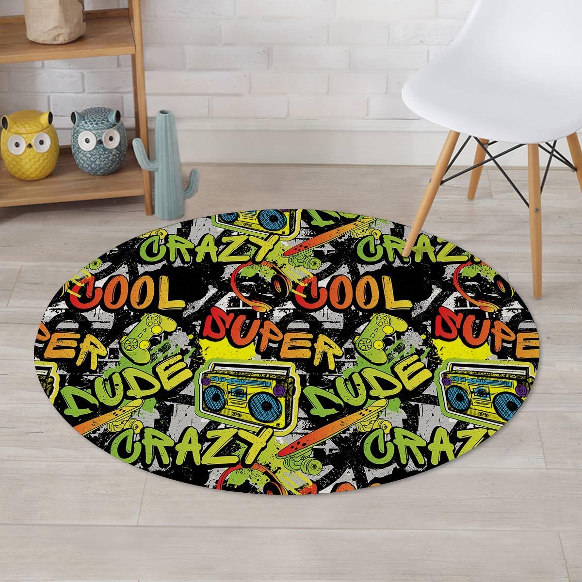 Abstract Graffiti Drips Print Round Rug-grizzshop