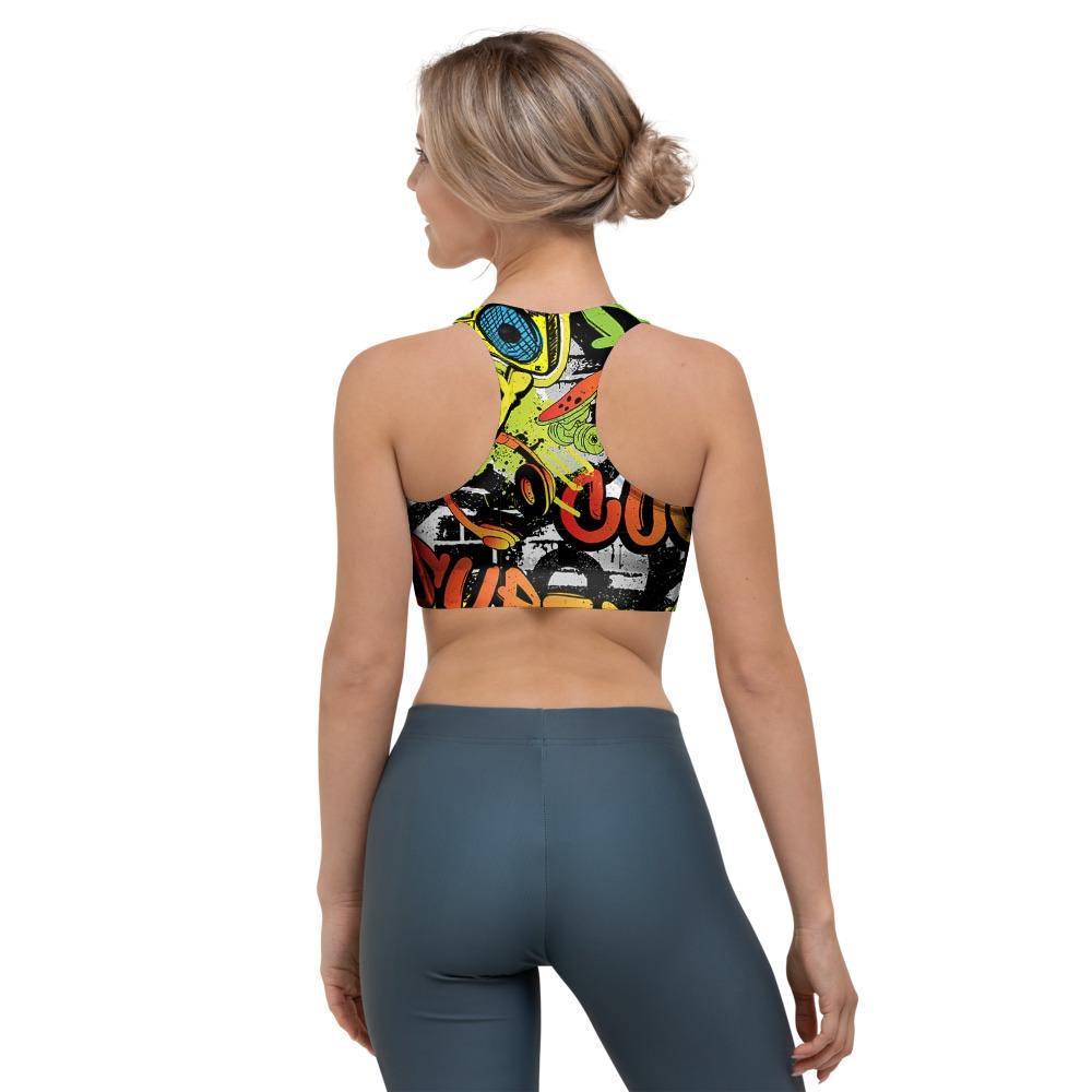 Abstract Graffiti Drips Print Sports Bra-grizzshop