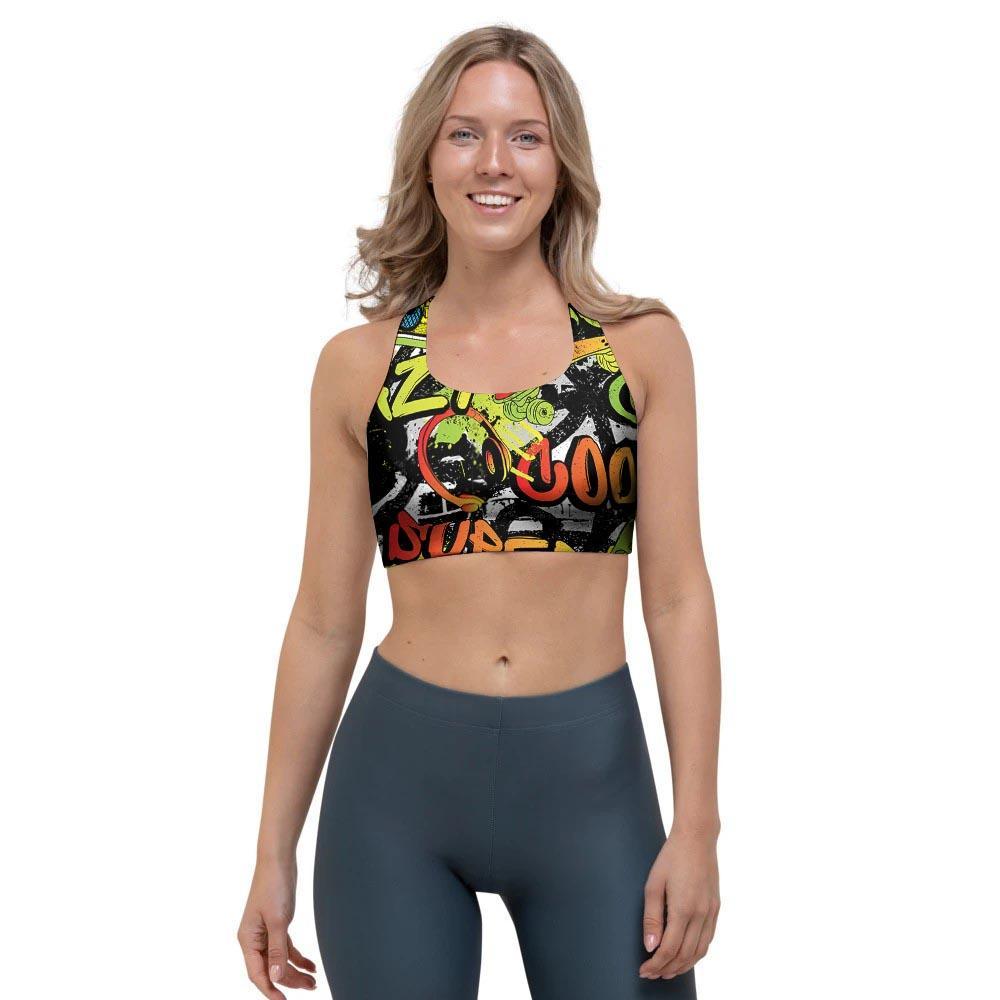 Abstract Graffiti Drips Print Sports Bra-grizzshop