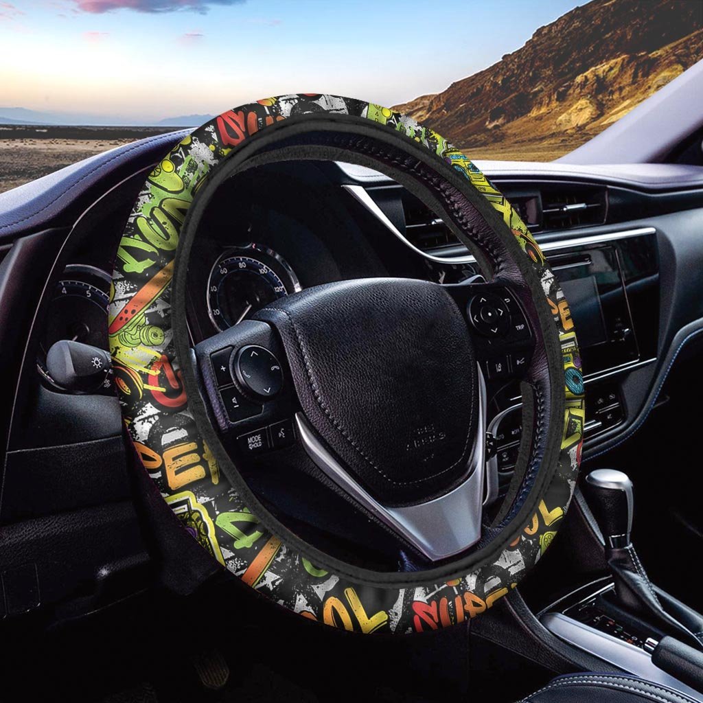 Abstract Graffiti Drips Print Steering Wheel Cover-grizzshop