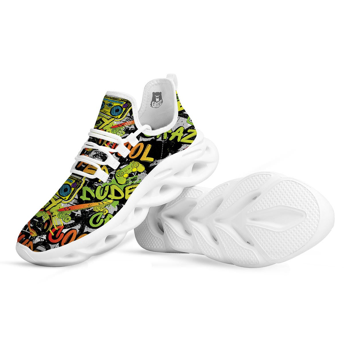 Abstract Graffiti Drips Print White Running Shoes-grizzshop