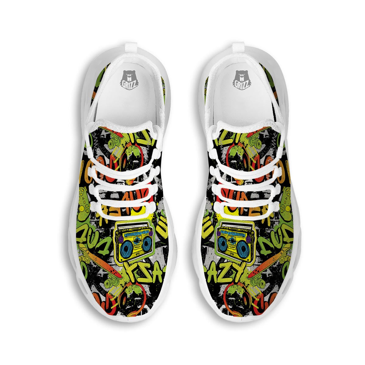 Abstract Graffiti Drips Print White Running Shoes-grizzshop