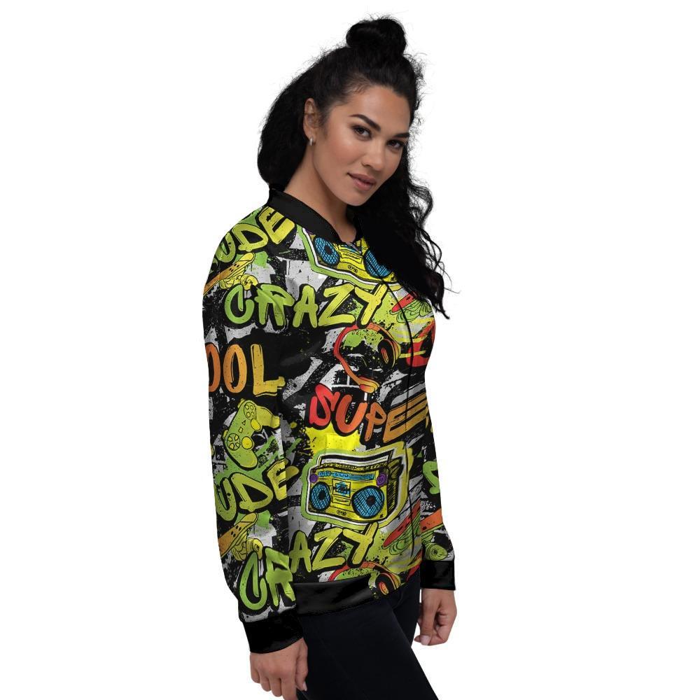 Abstract Graffiti Drips Print Women's Bomber Jacket-grizzshop