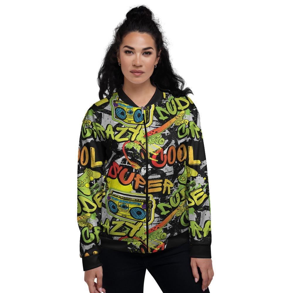 Abstract Graffiti Drips Print Women's Bomber Jacket-grizzshop