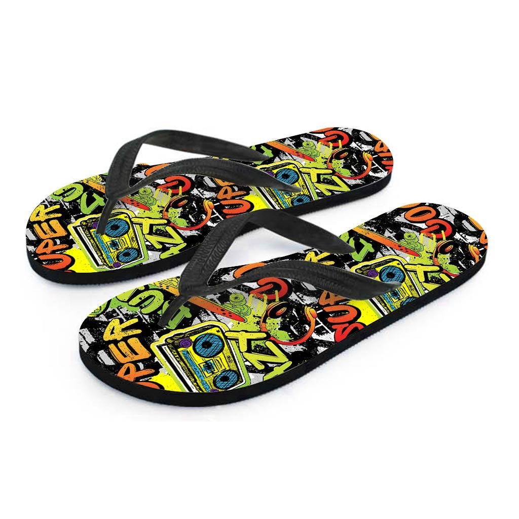 Abstract Graffiti Drips Print Women's Flip Flops-grizzshop