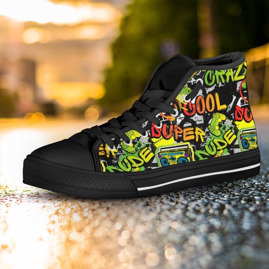 Abstract Graffiti Drips Print Women's High Top Shoes-grizzshop