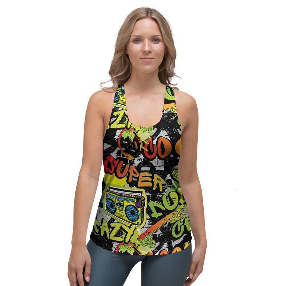 Abstract Graffiti Drips Print Women's Racerback Tank Top-grizzshop