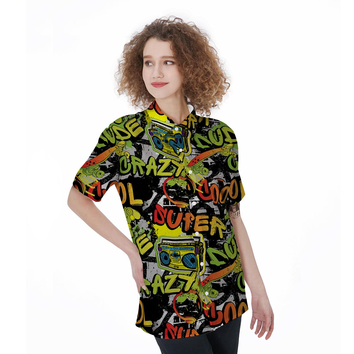 Abstract Graffiti Drips Print Women's Short Sleeve Shirts-grizzshop