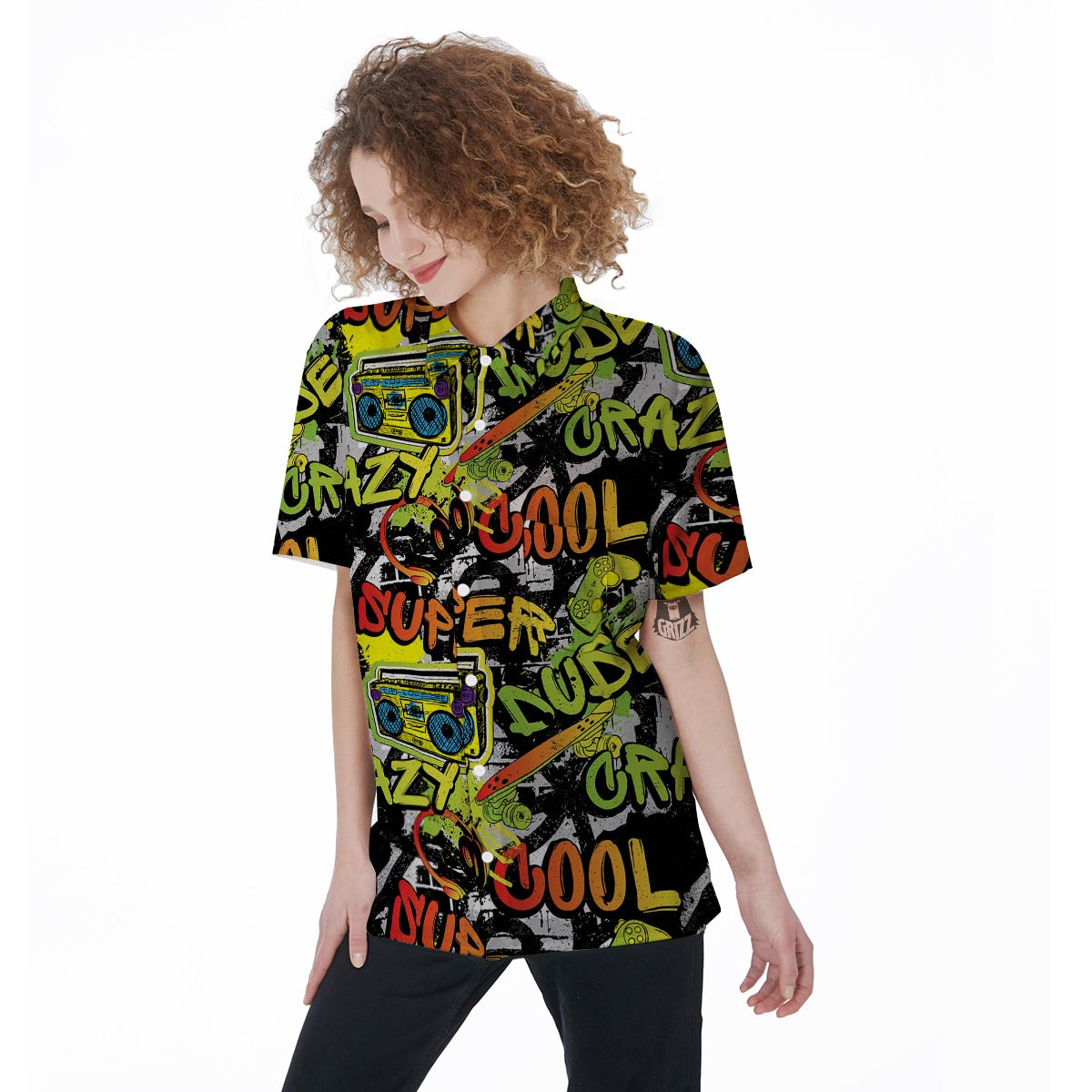 Abstract Graffiti Drips Print Women's Short Sleeve Shirts-grizzshop