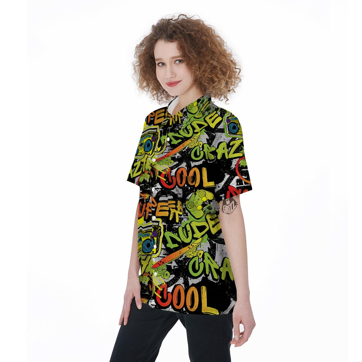 Abstract Graffiti Drips Print Women's Short Sleeve Shirts-grizzshop